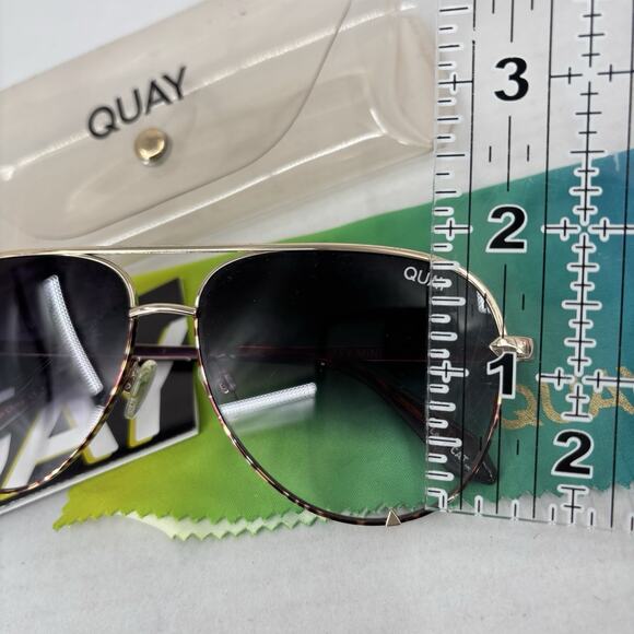 Quay High Key Mini 1212 Sunglasses Gold Tone Tortoise Aviator Polarized Womens - Picture 8 of 8